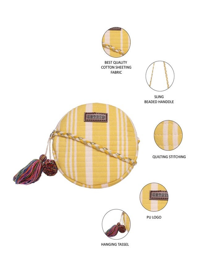 ASTRID Round Quilted Sling Bag For Girls (yellow) - Image 4